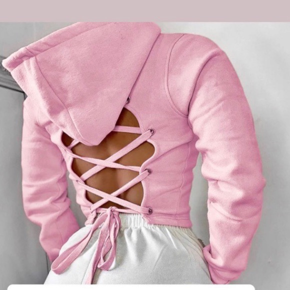 Cropped back pink hoodie - Picture 1 of 3